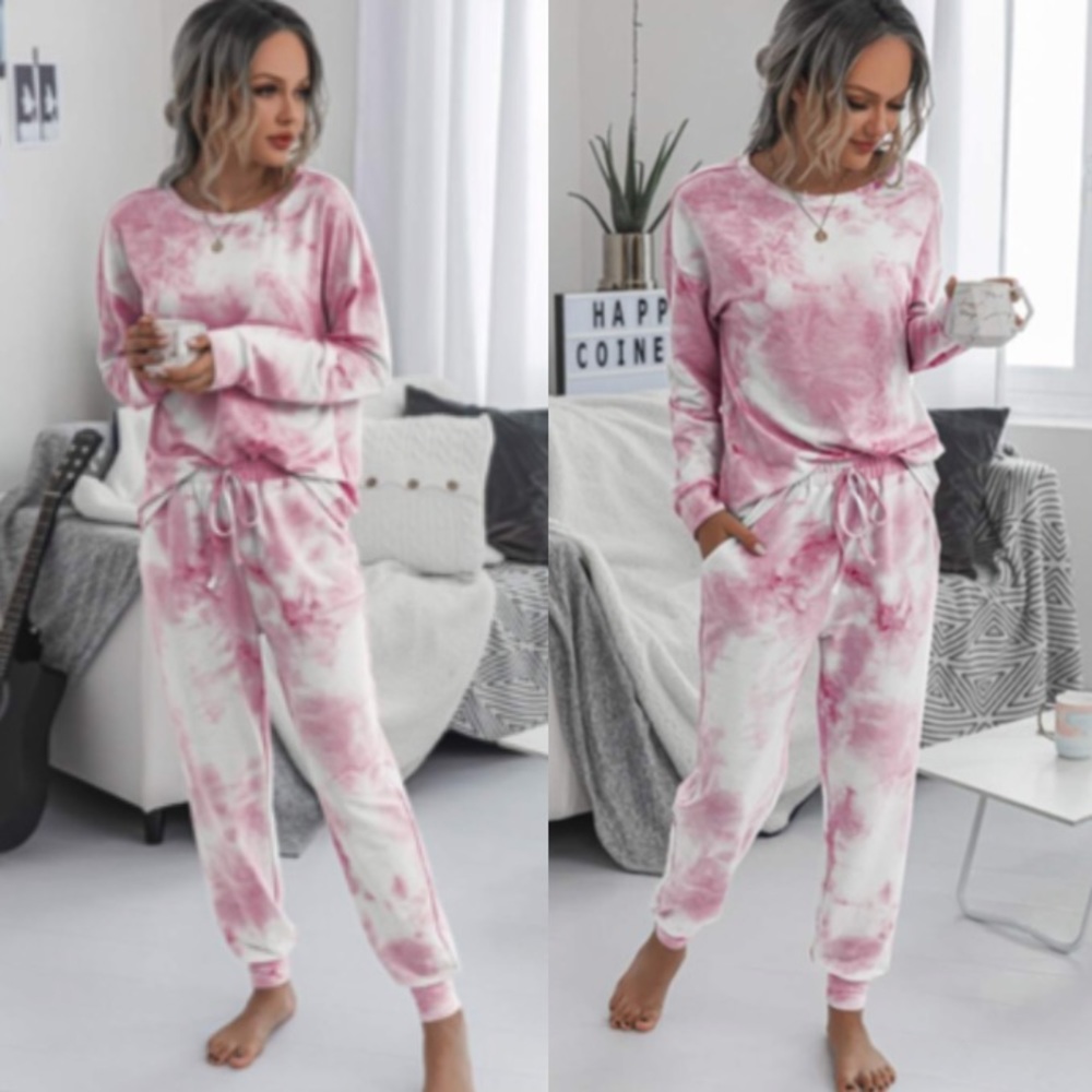 NEW Two Piece Pink Tie Dye Lounge Set - Picture 2 of 12